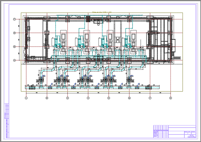Пример общего план здания насосной с автоматически проставленными отметками, выполненный в Model Studio CS