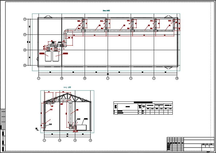 Пример плана и разреза системы вентиляции здания насосной